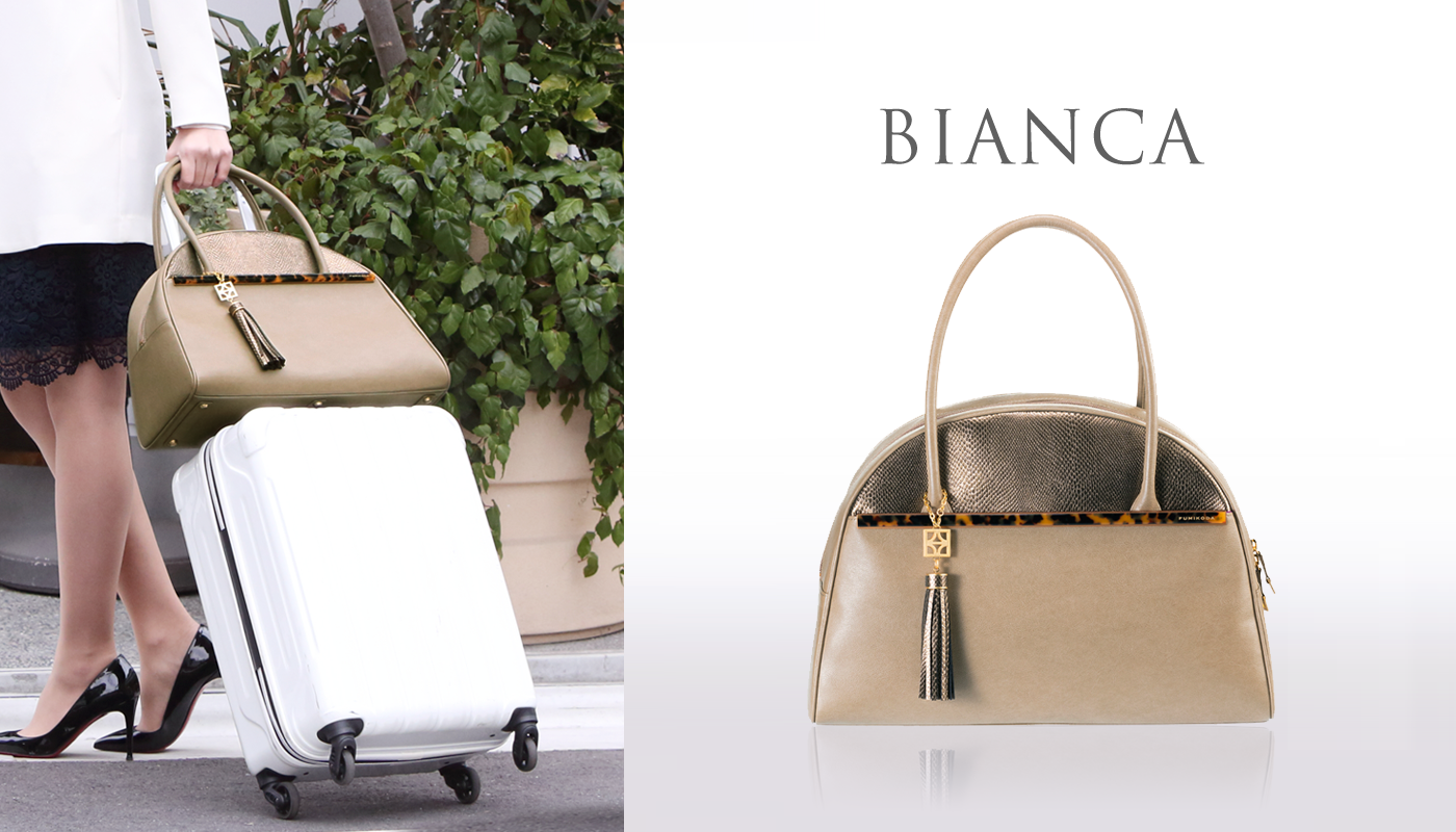 FUMIKODA BIANCAタッセル付き キャリーオン機能付きレディースボストンバッグ「BIANCA(ビアンカ)」を